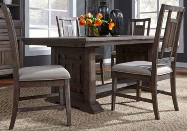 Liberty Furniture Artisan Prairie 5-Piece Aged Oak Trestle Table Set-0