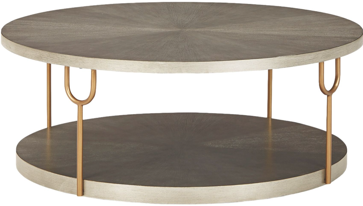 Signature Design by Ashley Ranoka Platinum Round Cocktail Table with Antique Gold Legs Burkes BrandSource Home Furnishings Sydney NS