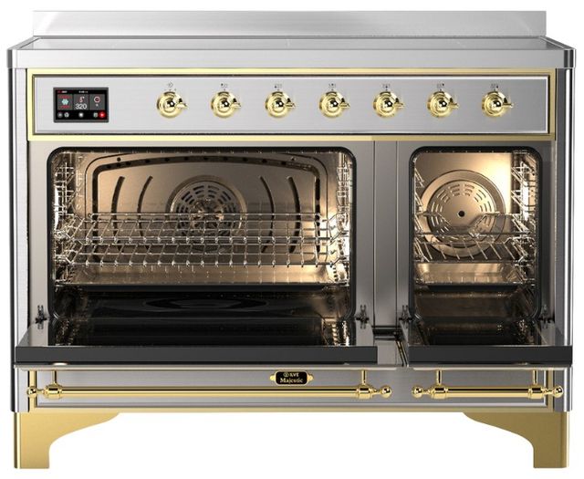 Ilve® Majestic III 48" Stainless Steel Pro Style Induction Range with Triple Glass Door and Brass Trim-1