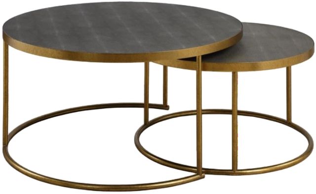 Uttermost® Aragon 2-Piece Gray Nesting Coffee Table with Brass Frame Set-0