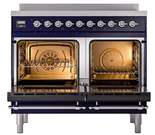 Ilve® Nostalgie II Noblesse 40'' Midnight Blue Pro Style Induction Range with Chrome Trim-1