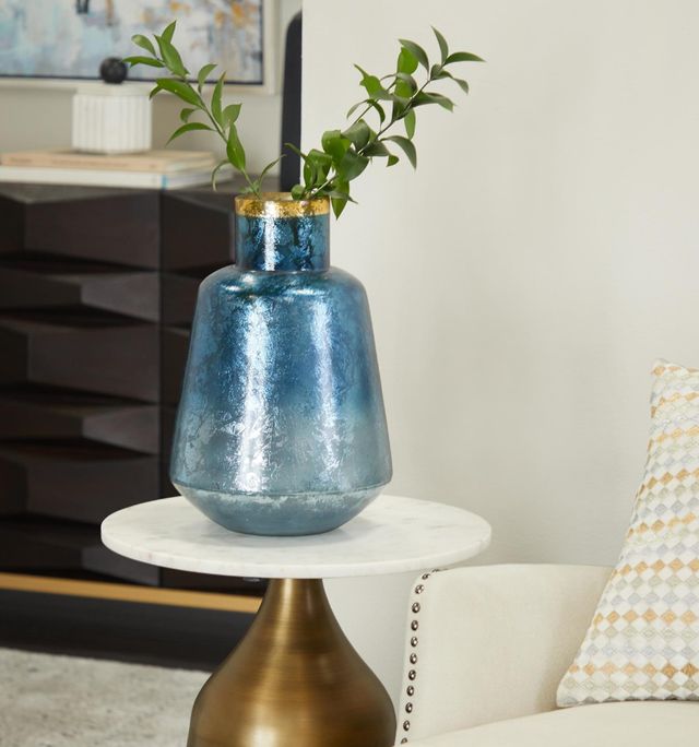 Deco Marche Blue Glass Handmade Vase with Gold Rim-3