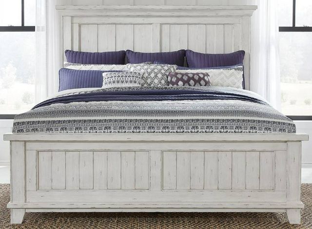 Liberty Furniture River Place 4-Piece Riverstone White/Tobacco King Panel Bed Set-1