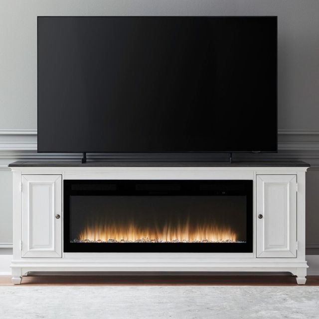 Liberty Furniture Charcoal/Wirebrushed White 80" Console with Fireplace-1