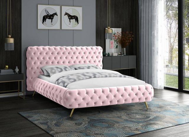 Meridian Furniture Delano Pink Velvet Queen Bed-3