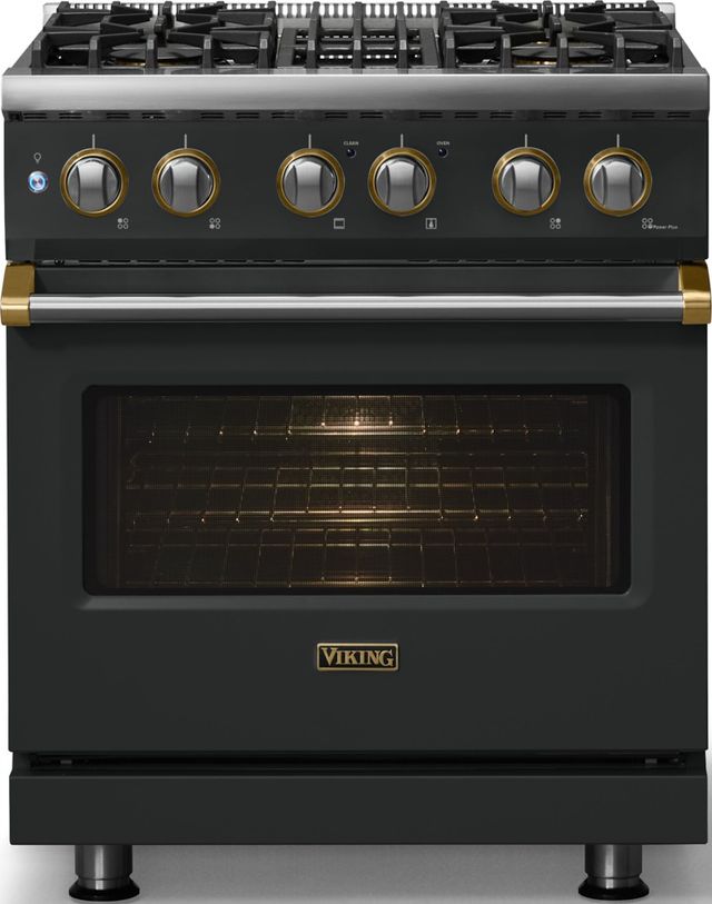 Viking® 5 Series 30" Antique Bronze Pro Style Dual Fuel (LP) Range with Polished Chrome Trim-2