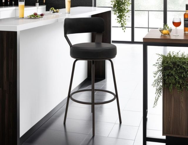 International Furniture Direct Maison Black/Blacksmithing Matte Black 30'' Barstool-1