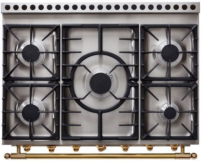 La Cornue CornuFé 90 Albertine 36" Quintessential Orange Pro Style Dual Fuel Range with Brushed Brass Trim-1