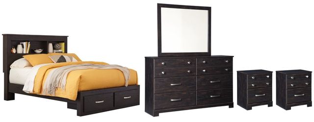 Signature Design by Ashley® Reylow 5-Piece Dark Brown Queen Bookcase Bed with Storage Set-0