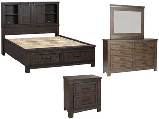 Liberty Furniture Thornwood Hills 4-Piece Rock Beaten Brown King Bookcase Bedroom Set
