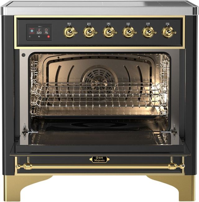 Ilve® Majestic III 36" Graphite Matte Pro Style Induction Range with Triple Glass Door and Brass Trim-1
