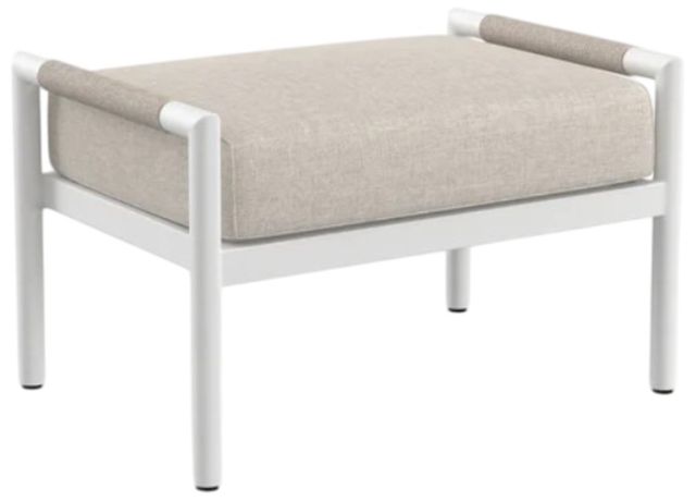 Sunset West Sabbia Natural/Satin White Aluminum/Olefin Rope Outdoor Ottoman with Echo Ash Cushion-0