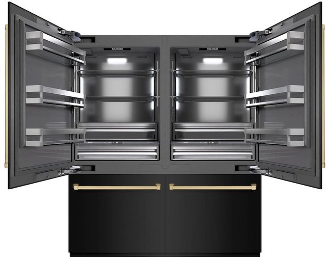 ZLINE Autograph Edition 72" 39.6 Cu. Ft. Black Stainless Steel Built-In French Door Refrigerator with Water Dispensers, Ice Makers, and Champagne Bronze Accents-1