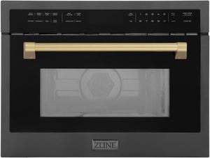 front view of the ZLINE Autograph Edition 1.6 Cu. Ft. Black Stainless Steel Electric Speed Oven
