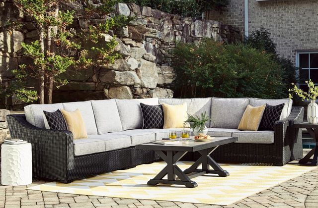 Signature Design by Ashley® Beachcroft 5-Piece Black/Light Gray Fabric/Natural Materials Outdoor Sectional-4