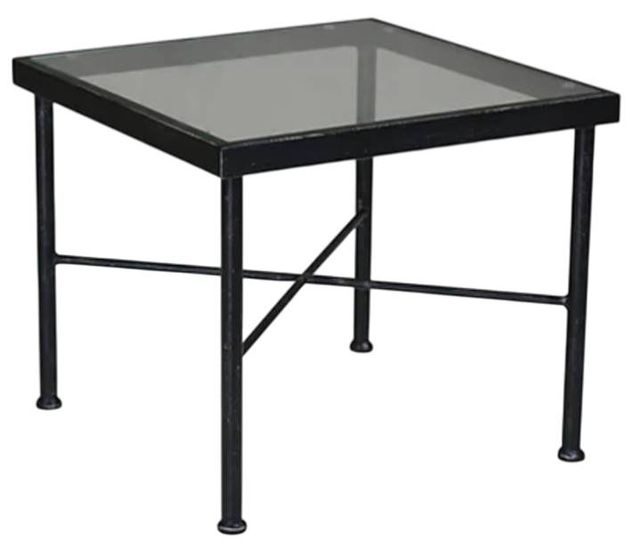 Sunset West Provence Glass Top/Metal Outdoor End Table with Century Pewter Frame-0