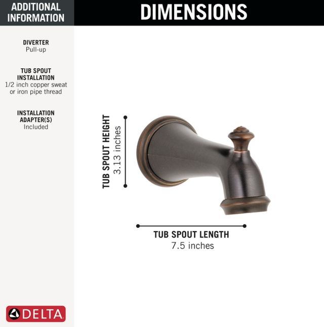 Delta Victorian® Venetian Bronze Pull-Up Diverter Tub Spout-1