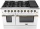 FORNO® Galiano 48" Stainless Steel Pro Style Gas Range with White Door and Antique Brass Accents-1