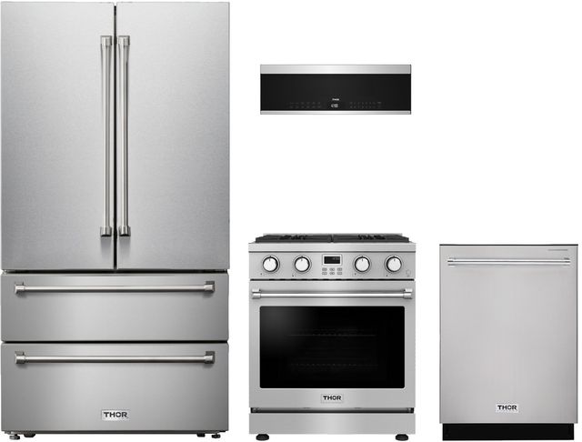 Thor Kitchen® 4 Piece Stainless Steel Gas Kitchen Package-0