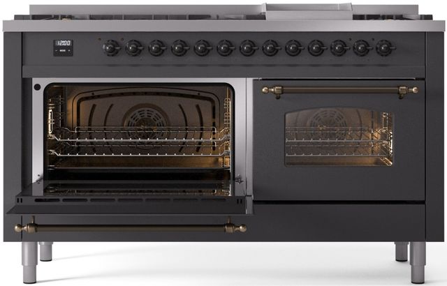 Ilve® Nostalgie II Series 60" Graphite Matte Pro Style Dual Fuel Range-2