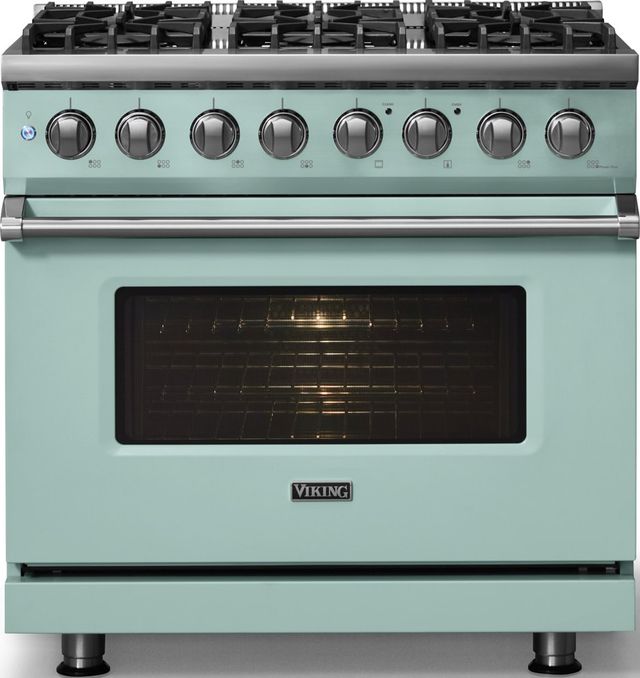 Viking® 5 Series 36" Splash Pro Style Dual Fuel (LP) Range with Polished Chrome Trim-2