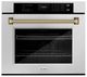 ZLINE Autograph Edition Professional 30" Satin Stainless Steel True Convection Single Wall Oven with Air Fry and Self Clean with Polished Gold Helix Handle -0
