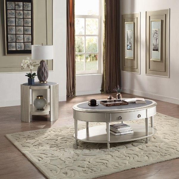 ACME Furniture Kasa Gray Coffee Table with Champagne Base-1