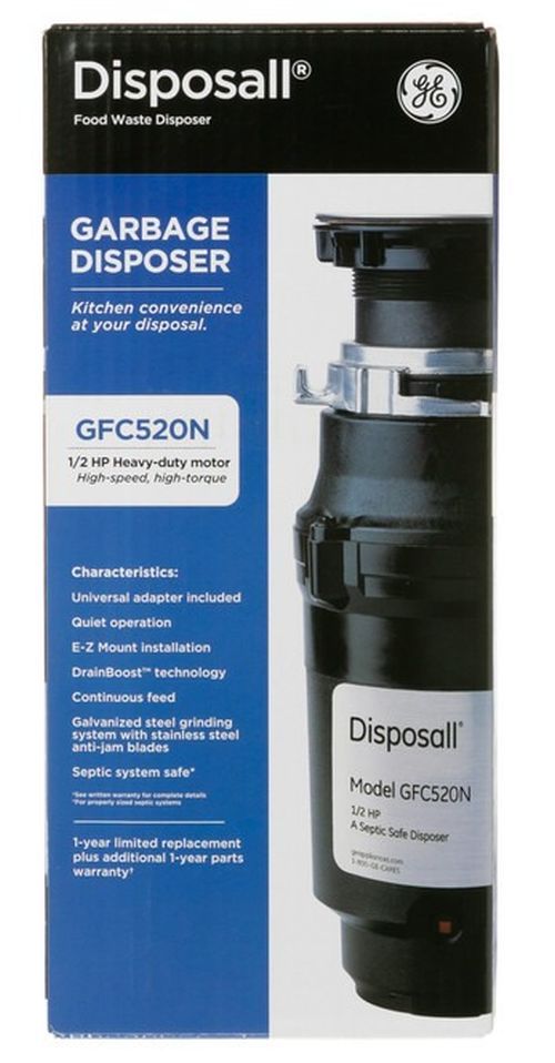 GE® Disposall® 1/2 HP Continuous Feed Non-Corded Black Garbage Disposal-1