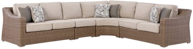 Signature Design by Ashley® Laguna Heights 4-Piece Beige/Brown Fabric/Wicker Rattan Outdoor Sectional-0