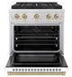 ZLINE Autograph Edition Paramount 30" 4.2 Cu. Ft. Satin Stainless Steel Gas Range with 4 Burner DuoPro™ Cooktop and Convection Gas Oven with White Matte Door and Champagne Bronze Accents-3