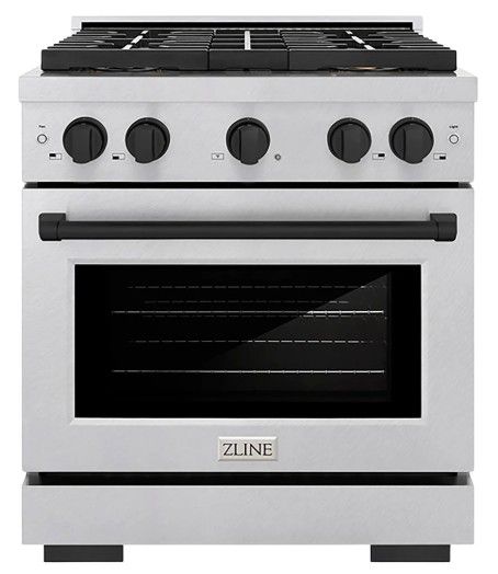 ZLINE Autograph Edition Paramount 30" 4.2 Cu. Ft. Satin Stainless Steel Gas Range with 4 Burner DuoPro™ Cooktop and Convection Gas Oven with Matte Black Accents-0