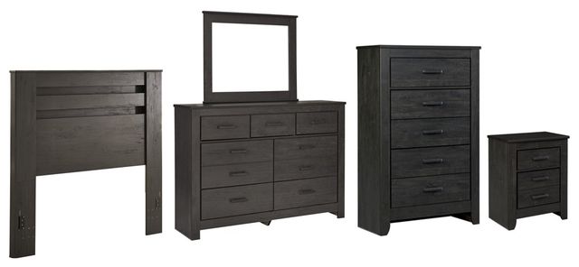 Signature Design by Ashley® Brinxton 5-Piece Charcoal Full Panel Headboard Bed Set-0