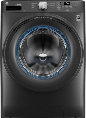 Front view of the GE® 4.6 Cu. Ft. Carbon Graphite ENERGY STAR® Front Load Washer UltraFresh Vent System with OdorBlock™