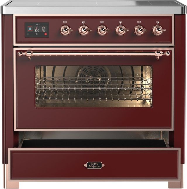Ilve® Majestic III 36" Burgundy Pro Style Induction Range with Triple Glass Door and Copper Trim-3