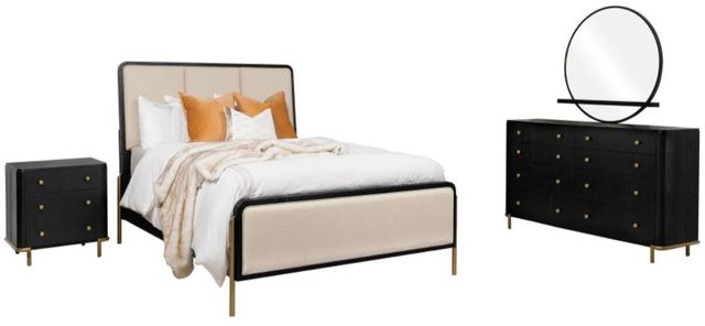 Coaster® Arini 4-Piece Black/Cream Queen Upholstered Bedroom Set-0