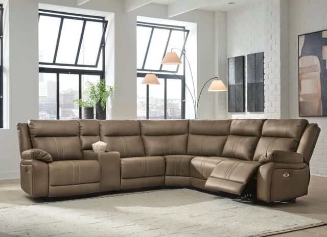 Signature Design by Ashley® Max-Momentum 6-Piece Biscotti Power Reclining L-Shape Sectional with Audio Console-4