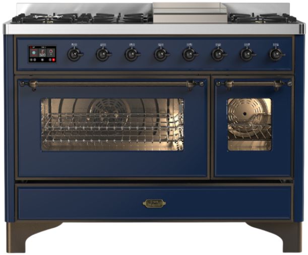 Ilve® Majestic III 48" Midnight Blue Pro Style Dual Fuel Natural Gas Range with Triple Glass Door and Burnished Trim-0