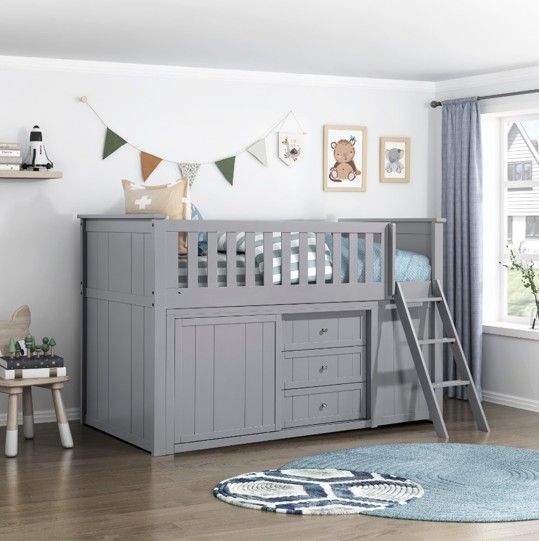 Homelegance® Orion Gray Twin Youth Low Loft Bunk Bed with Bookcase and Dresser-1
