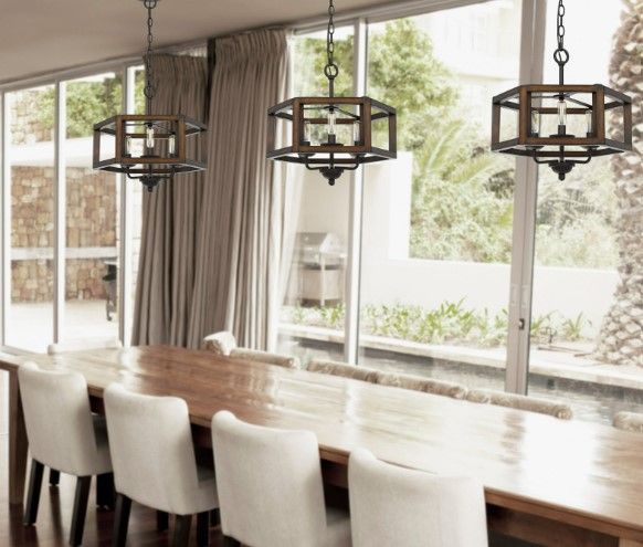 Cal® Lighting & Accessories Renton Oak Hexagon Metal/Rubber Wood Chandelier-1