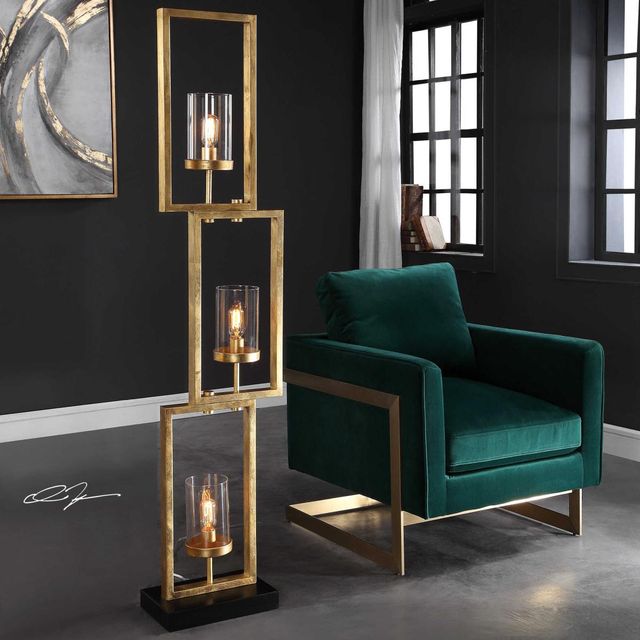 Uttermost® Cielo Antiqued Gold Leaf Floor Lamp-1