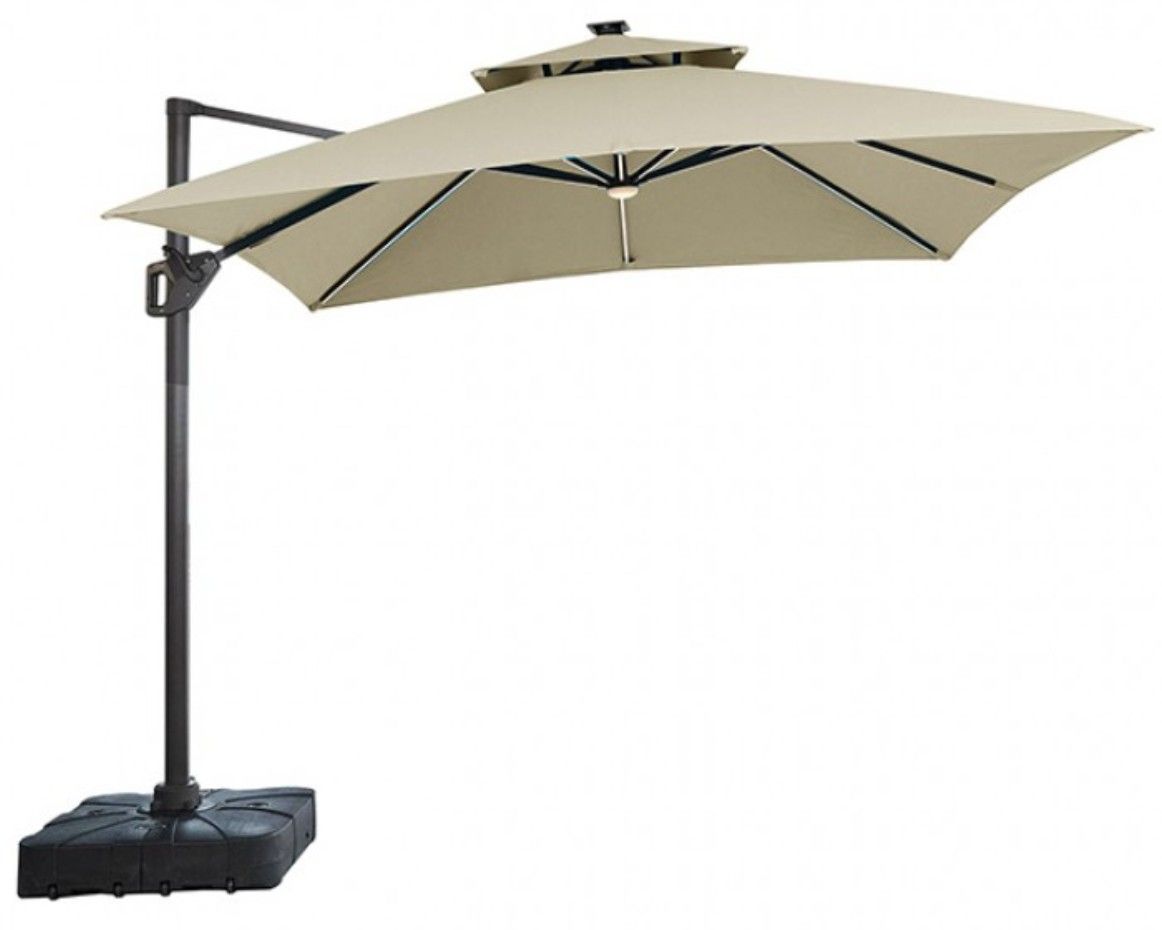 Furniture of America® Aurora Beige Aluminum/Polyester Fabric Outdoor Patio Umbrella with Base and LED