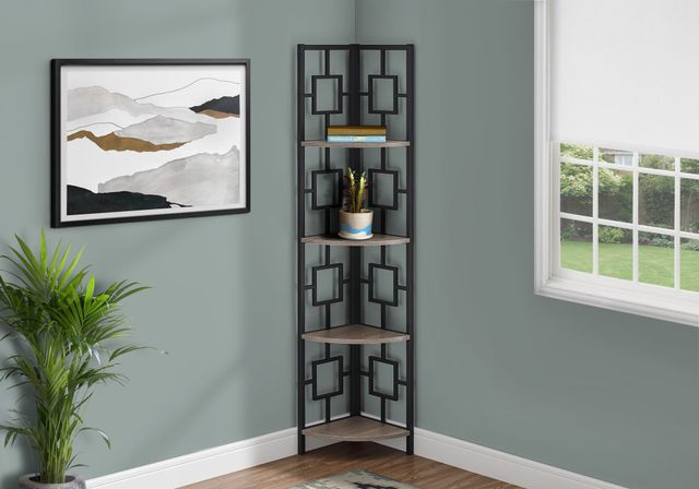 Monarch Specialties Inc. Dark Taupe 62" Black Metal Corner Etagere Bookcase-2