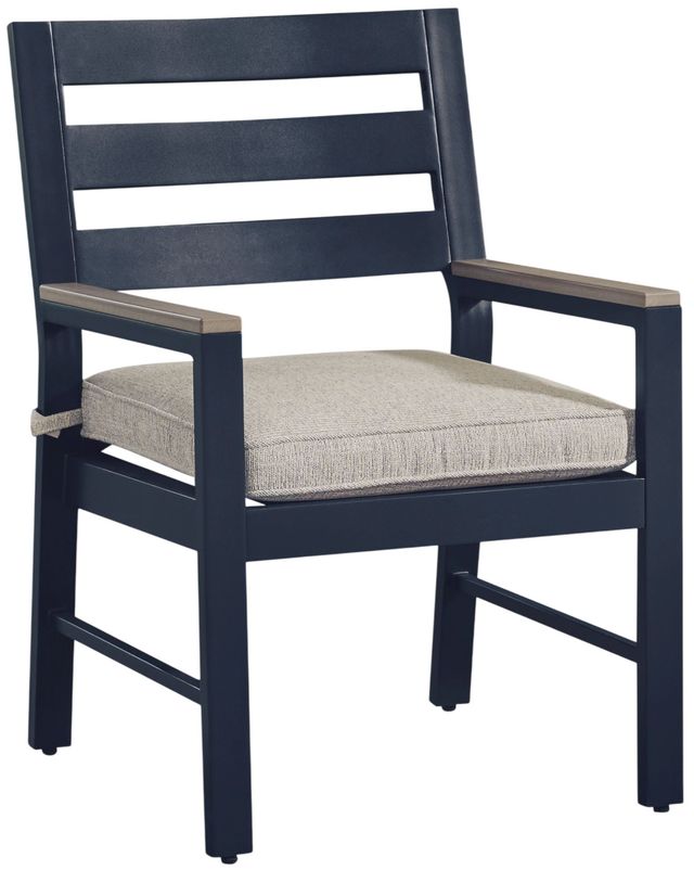 Signature Design by Ashley® Mabry Shores 2-Piece Driftwood/Navy Blue Aluminum/Fabric Outdoor Dining Arm Chair-2