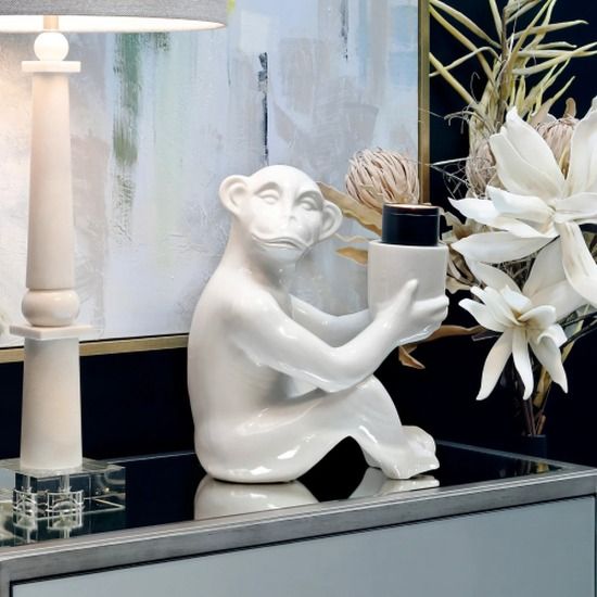 Harp & Finial® Jane White Chimp Candle Holder-3