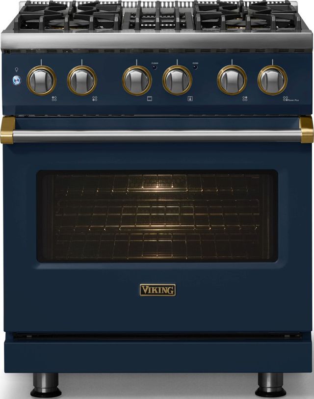 Viking® 5 Series 30" Slate Blue Pro Style Dual Fuel (LP) Range with Brushed Brass Trim-2