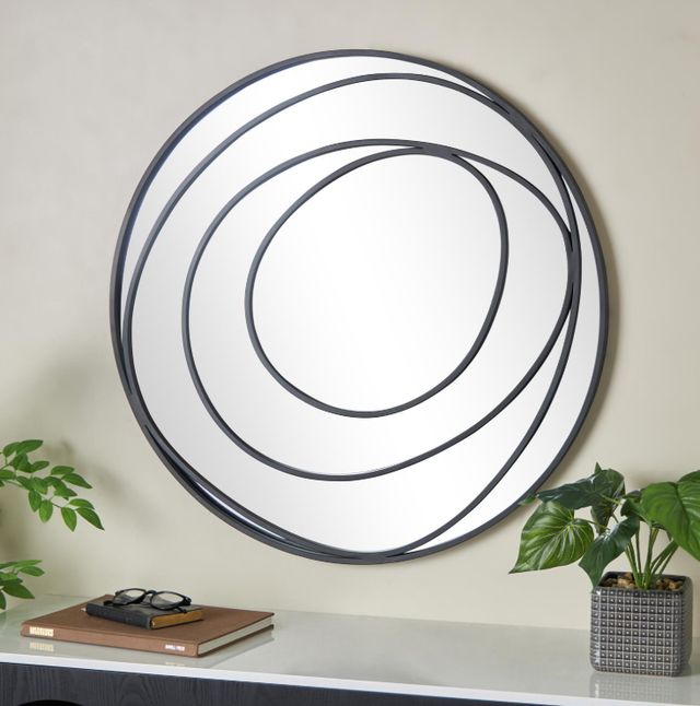 Deco Marche Black Wall Mirror with Overlapping Circles-4