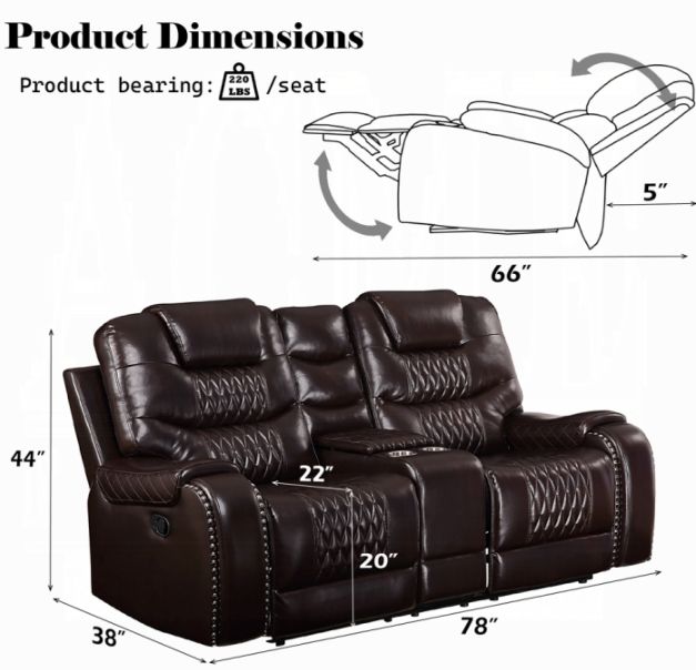 ACME Furniture Braylon Brown Manual Motion Loveseat with Console-2