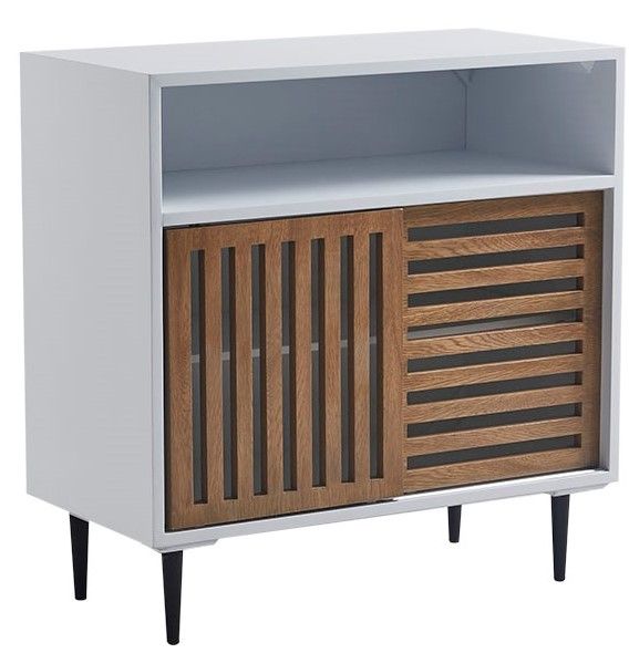 Olliix by INK+IVY Serenity Brown/White 31.5"W x 15.75"D x 32"H Mid Century Sliding Slat Door Accent Cabinet-1