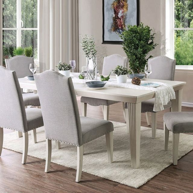 Furniture of America® Daniella 7-Piece Antique White Dining Table Set with Gray Side Chair -0