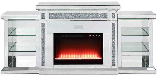 ACME Furniture Noralie Faux Diamonds/Mirrored Fireplace with LED and Bluetooth-2